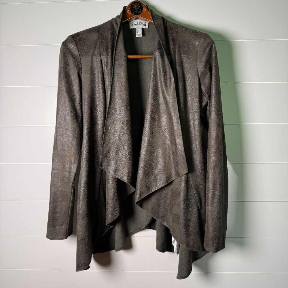 Joseph Ribkoff Brown Long Sleeve Wrap Faux Leather Jacket Designer Size 10